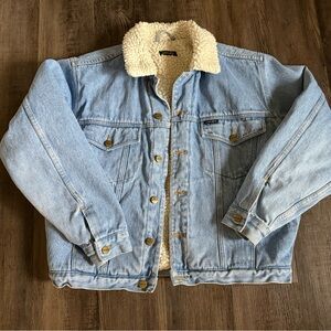 Giordano Blues Light Wash Denim Jacket - Sherpa Lined Light Blue Mens Medium